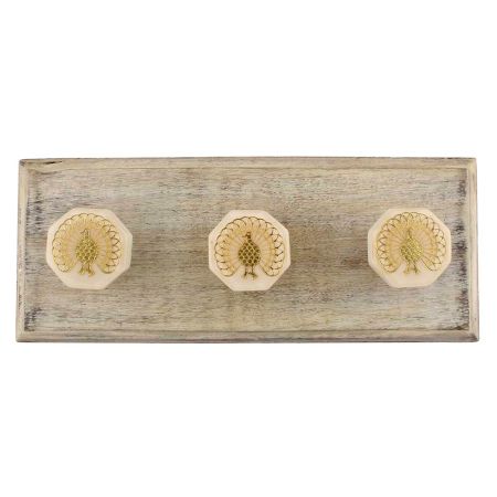 Golden Peacock Octagon Resin Wooden Hooks